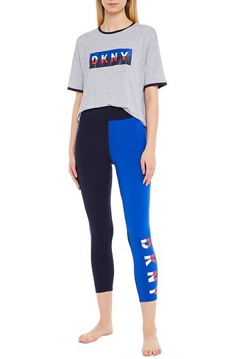 DKNY The Warm Up cropped printed two-tone stretch leggings