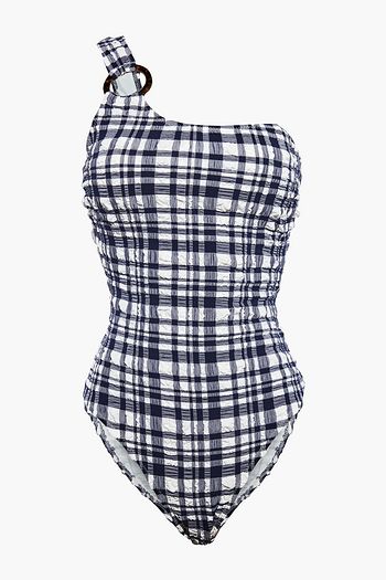 SOLID & STRIPED The Juliana one-shoulder checked seersucker swimsuit