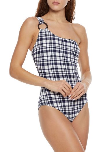SOLID & STRIPED The Juliana one-shoulder checked seersucker swimsuit