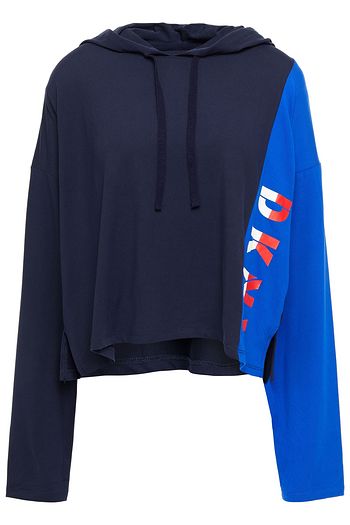 DKNY The Warm Up cropped printed two-tone stretch-jersey hoodie