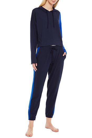 DKNY The Warm Up cropped printed two-tone stretch-jersey hoodie