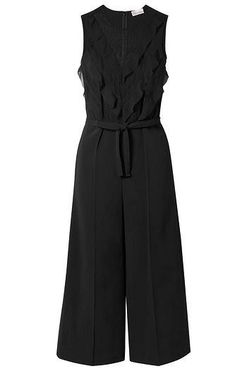 REDVALENTINO Cropped point d'esprit, ruffled chiffon and crepe jumpsuit