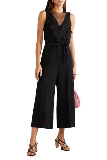 REDVALENTINO Cropped point d'esprit, ruffled chiffon and crepe jumpsuit