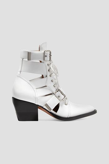 CHLOÉ Rylee lace-up cutout glossed-leather ankle boots