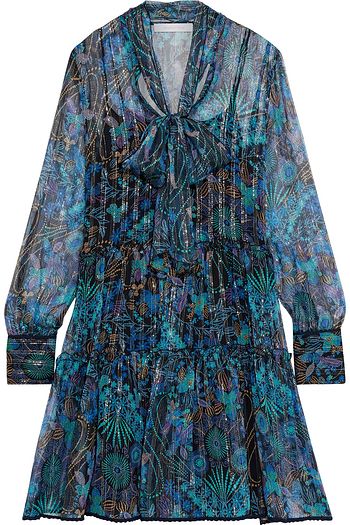 SEE BY CHLOÉ Pussy-bow metallic printed silk-blend georgette mini dress