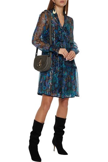 SEE BY CHLOÉ Pussy-bow metallic printed silk-blend georgette mini dress