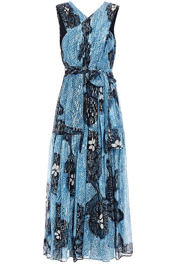 ULLA JOHNSON Crossover bedrucktes Midikleid aus Seide aus einer Lurex®-Mischung mit Falten und Fil Coupé