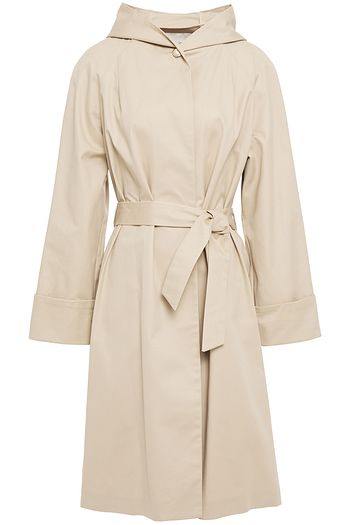 MAJE Giselle belted cotton-gabardine hooded coat