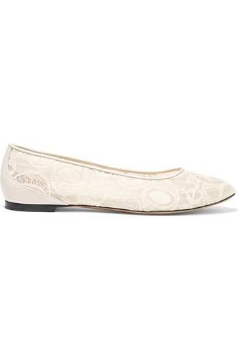CHLOÉ Lauren leather-trimmed lace ballet flats