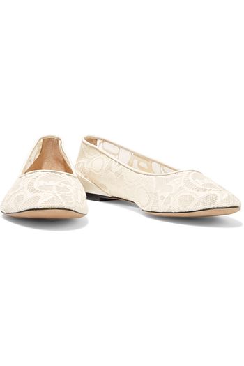 CHLOÉ Lauren leather-trimmed lace ballet flats