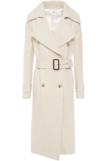 VICTORIA BECKHAM Leather-trimmed belted cotton and linen-blend canvas trench coat