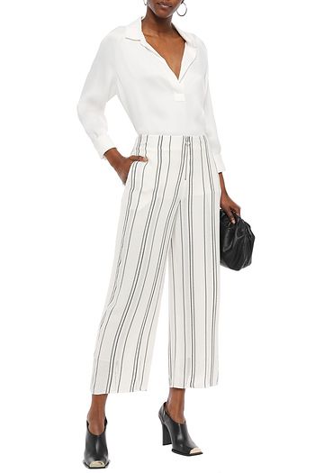 PROENZA SCHOULER Cropped distressed striped crepe wide-leg pants