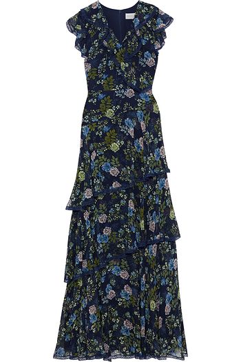 MIKAEL AGHAL Tiered lace-trimmed floral-print georgette gown