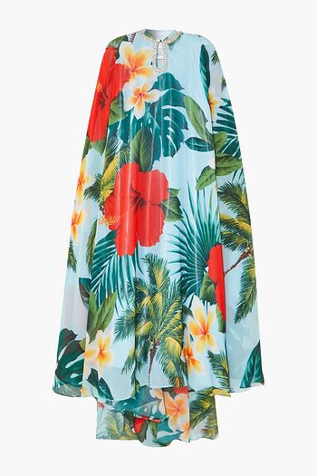 RICHARD QUINN Embellished cape-effect printed georgette gown