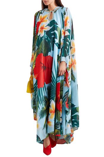 RICHARD QUINN Embellished cape-effect printed georgette gown