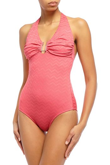 MELISSA ODABASH Tampa ruched stretch-jacquard halterneck swimsuit