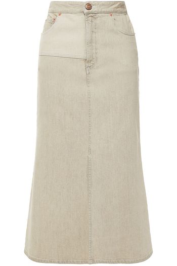 SEE BY CHLOÉ Leather-trimmed denim midi skirt