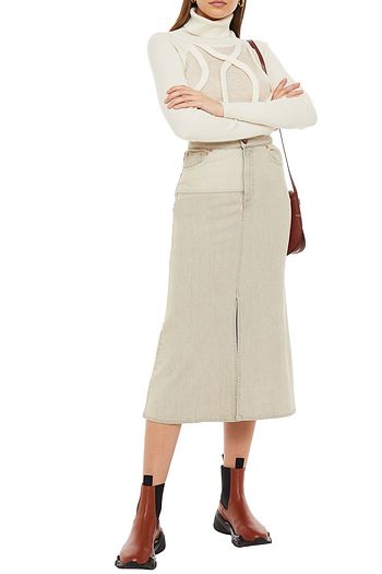 SEE BY CHLOÉ Leather-trimmed denim midi skirt