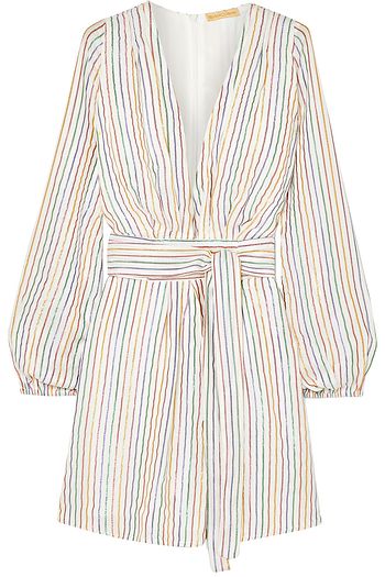 MELISSA ODABASH Banks belted metallic striped jersey mini dress