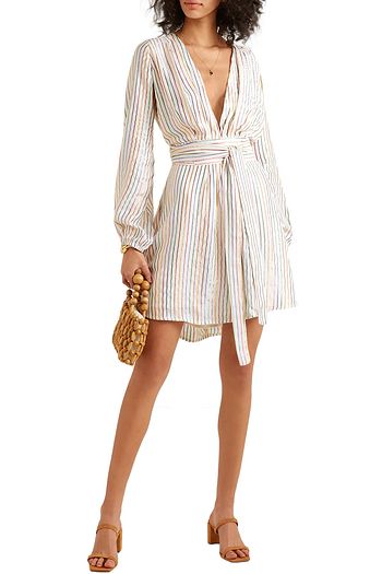 MELISSA ODABASH Banks belted metallic striped jersey mini dress