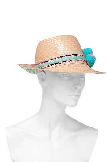 YOSUZI Pompom-embellished woven straw sunhat