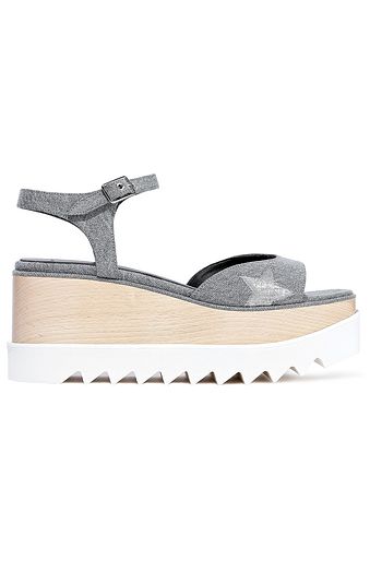 STELLA MCCARTNEY Elyse metallic-trimmed denim platform sandals