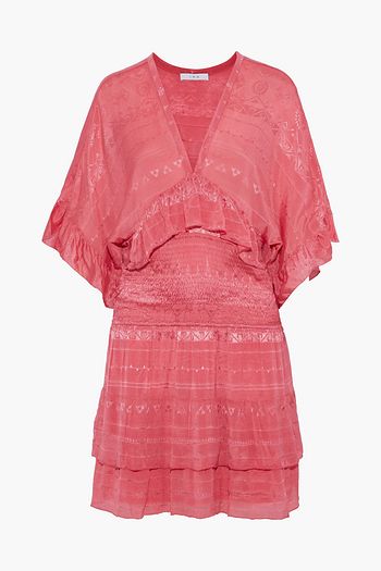 IRO Stacy shirred embroidered georgette mini dress