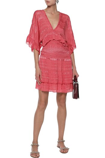 IRO Stacy shirred embroidered georgette mini dress