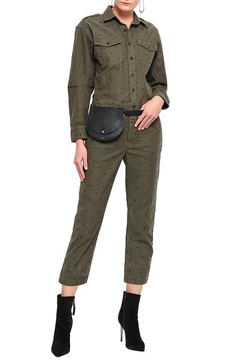 CURRENT/ELLIOTT The Crew cropped polka-dot stretch-cotton jumpsuit