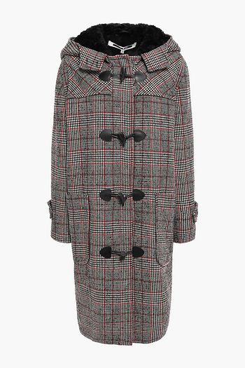 MCQ ALEXANDER MCQUEEN Faux fur-trimmed checked wool-blend hooded coat