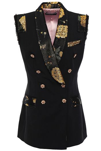 DOLCE & GABBANA Crystal-embellished brocade-trimmed wool-blend vest