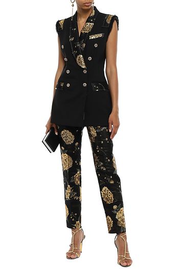 DOLCE & GABBANA Crystal-embellished brocade-trimmed wool-blend vest
