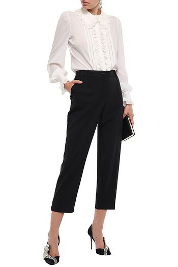DOLCE & GABBANA Verkürzte Karottenhose aus Stretch-Wolle mit Satinbesatz