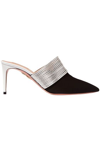 AQUAZZURA Mules aus Veloursleder mit Besatz aus Metallic-Leder