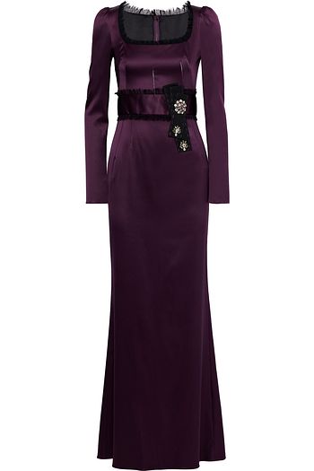 DOLCE & GABBANA Verzierte Robe aus Stretch-Seidensatin mit Spitzenbesatz
