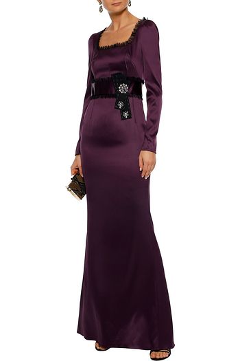 DOLCE & GABBANA Verzierte Robe aus Stretch-Seidensatin mit Spitzenbesatz