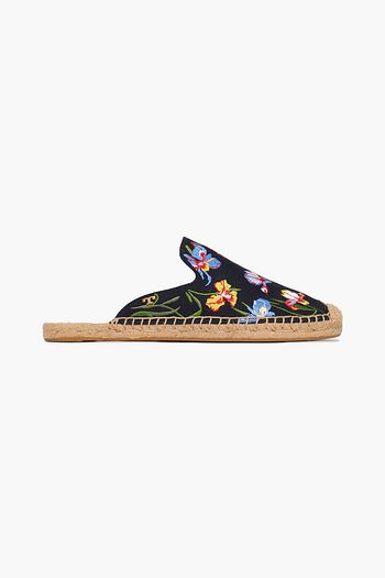 TORY BURCH Embroidered canvas espadrille slippers