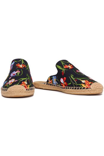TORY BURCH Embroidered canvas espadrille slippers