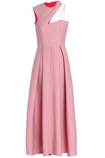 EMILIA WICKSTEAD One-shoulder pleated two-tone cloqué midi dress