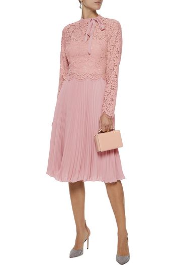MIKAEL AGHAL Layered corded lace and plissé crepe de chine dress