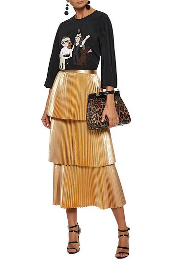 DOLCE & GABBANA Appliquéd silk-blend crepe de chine top