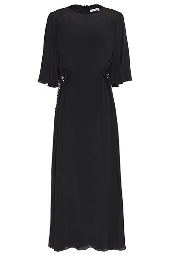 SEE BY CHLOÉ Lace-trimmed floral-appliquéd crepe de chine midi dress