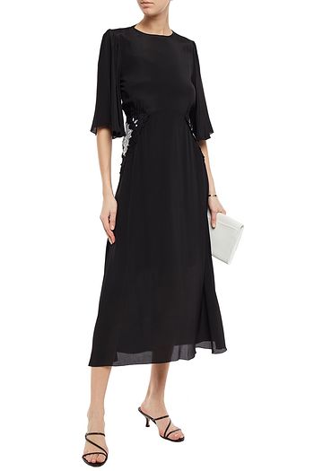 SEE BY CHLOÉ Lace-trimmed floral-appliquéd crepe de chine midi dress