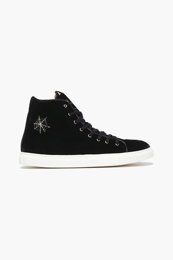 CHARLOTTE OLYMPIA Purrfect embroidered velvet high-top sneakers