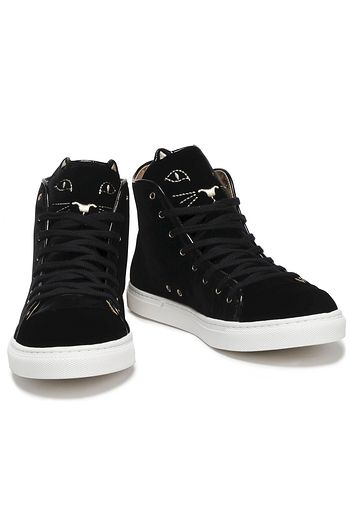 CHARLOTTE OLYMPIA Purrfect embroidered velvet high-top sneakers