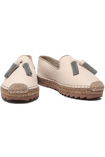 BRUNELLO CUCINELLI Bead-embellished tasseled leather espadrilles