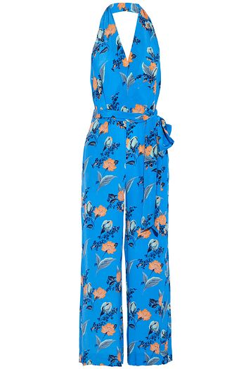 DIANE VON FURSTENBERG Belted floral-print silk crepe de chine halterneck jumpsuit