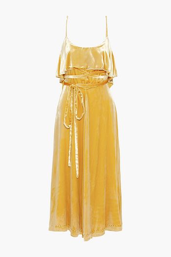 VALENTINO Crystal-embellished ruffled velvet midi dress