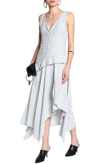 PROENZA SCHOULER Asymmetric fringe-trimmed tweed midi dress