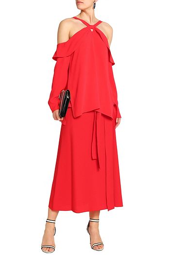 PROENZA SCHOULER Cold-shoulder ruffled crepe de chine top